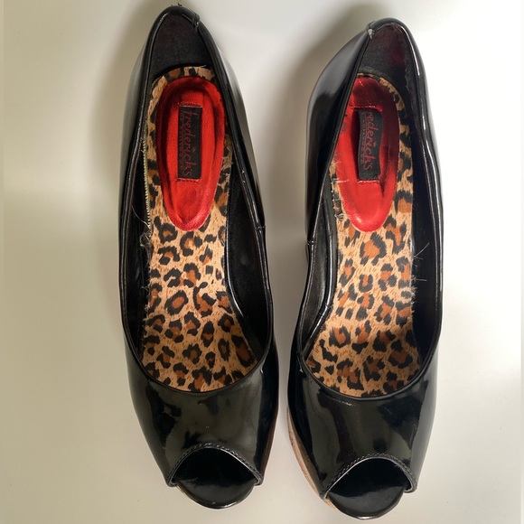Frederick's of Hollywood Shoes - Fredrick’s of Hollywood Black patent leather cork bottom wedges